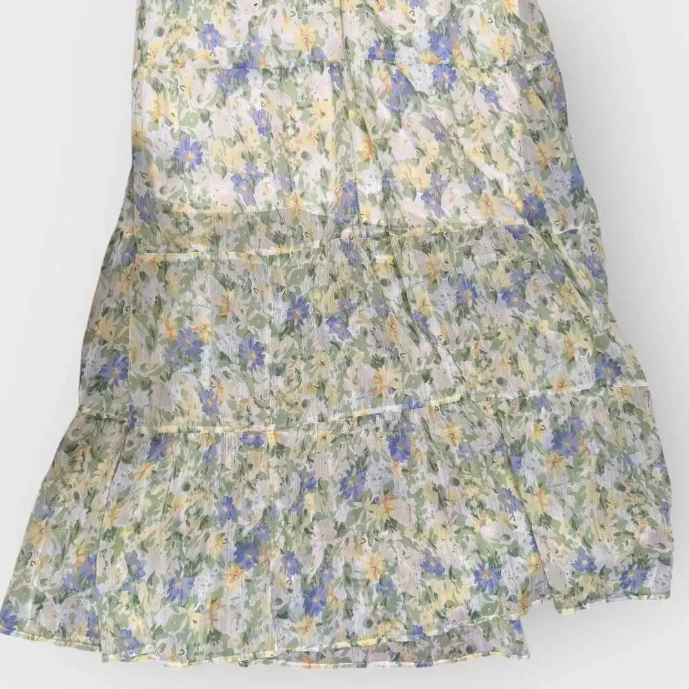 Abercrombie Green Maxi Dress XL Floral Tiered Strappy Resortwear